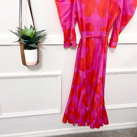 Tuckernuck De Loreta Izula Dress Pink Red Print Andita Size S - Picture 6 of 7